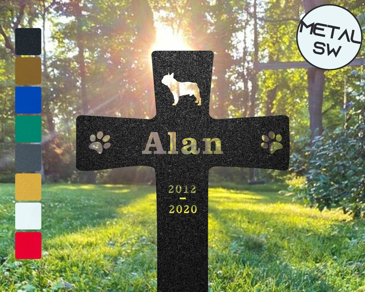 French Bulldog Grave Marker Cross Custom Dog Memorial Stakes Pet Loss Gift Remembrance Stake Cemetery Sympathy Plaque Pet Garden Decor