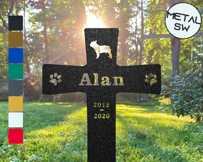 French Bulldog Grave Marker Cross Custom Dog Memorial Stakes Pet Loss Gift Remembrance Stake Cemetery Sympathy Plaque Pet Garden Decor