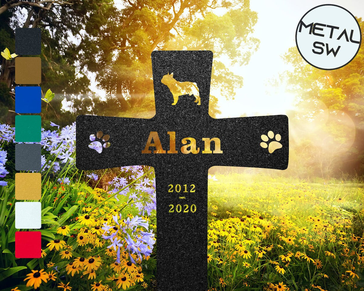 French Bulldog Grave Marker Cross Custom Dog Memorial Stakes Pet Loss Gift Remembrance Stake Cemetery Sympathy Plaque Pet Garden Decor