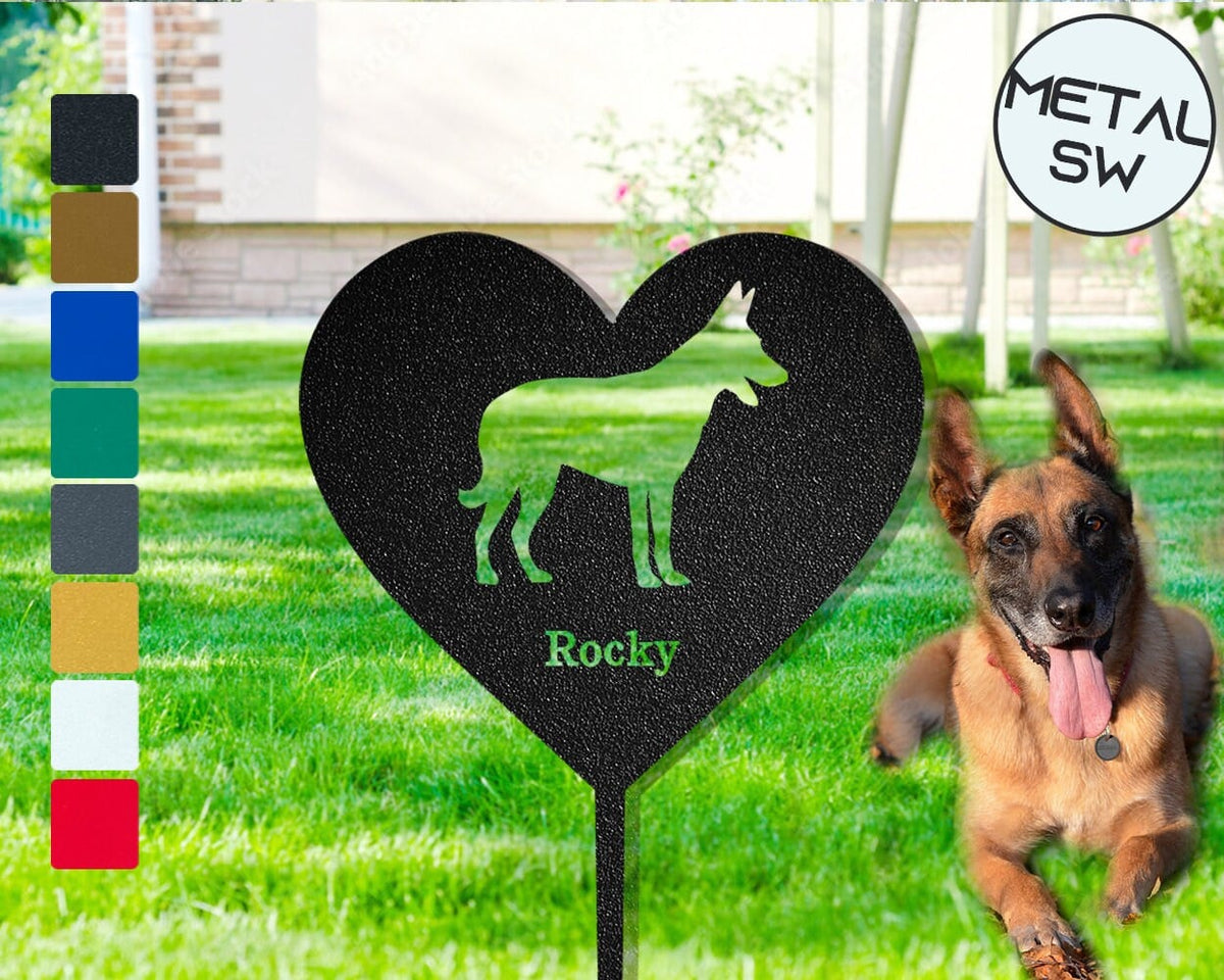 Metal Malinois Garden Stakes Sign Personalized Malinois Grave Marker Custom Dog Memorial Headstone Lawn Stakes Pet Dog Cemetery Sign