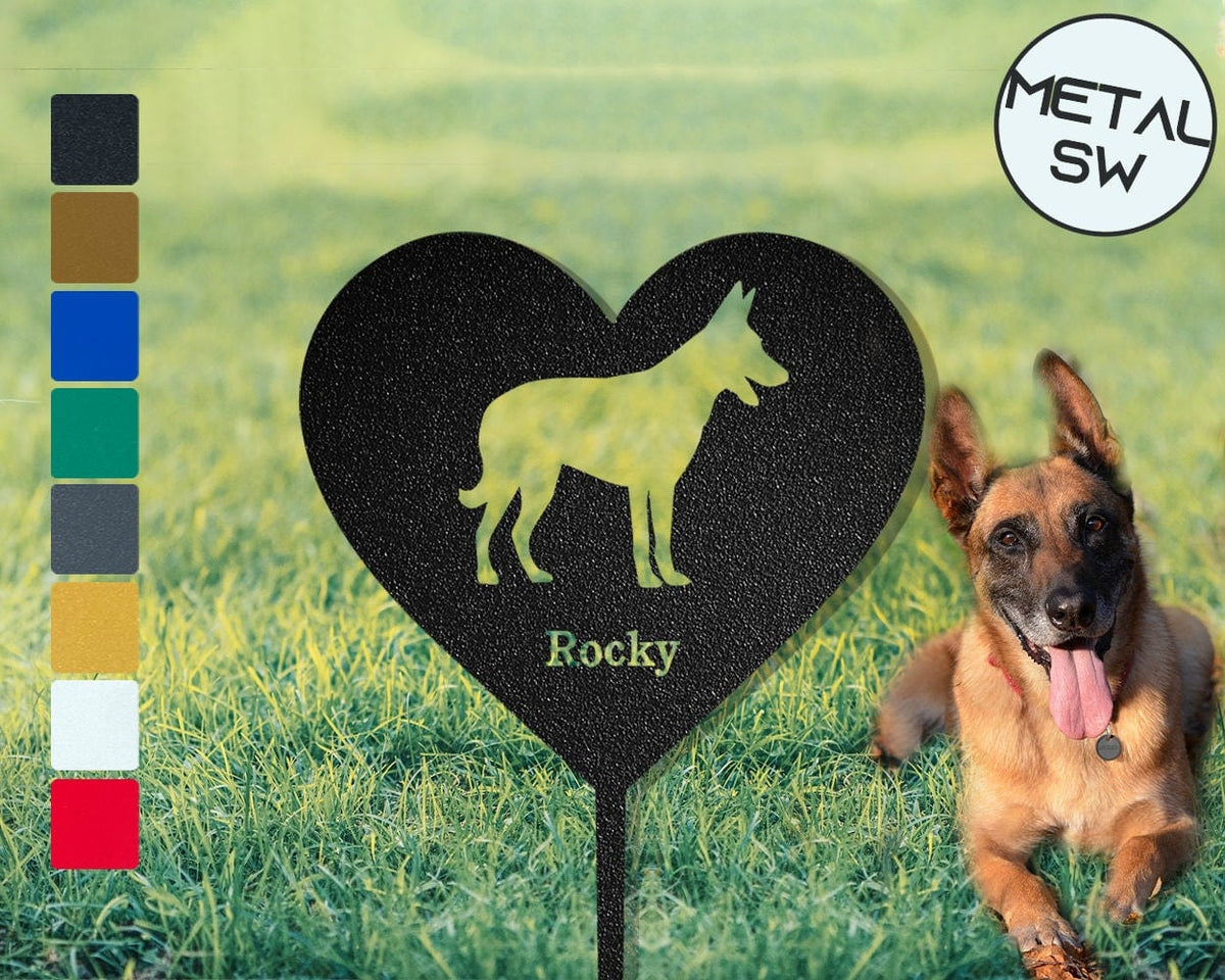 Metal Malinois Garden Stakes Sign Personalized Malinois Grave Marker Custom Dog Memorial Headstone Lawn Stakes Pet Dog Cemetery Sign