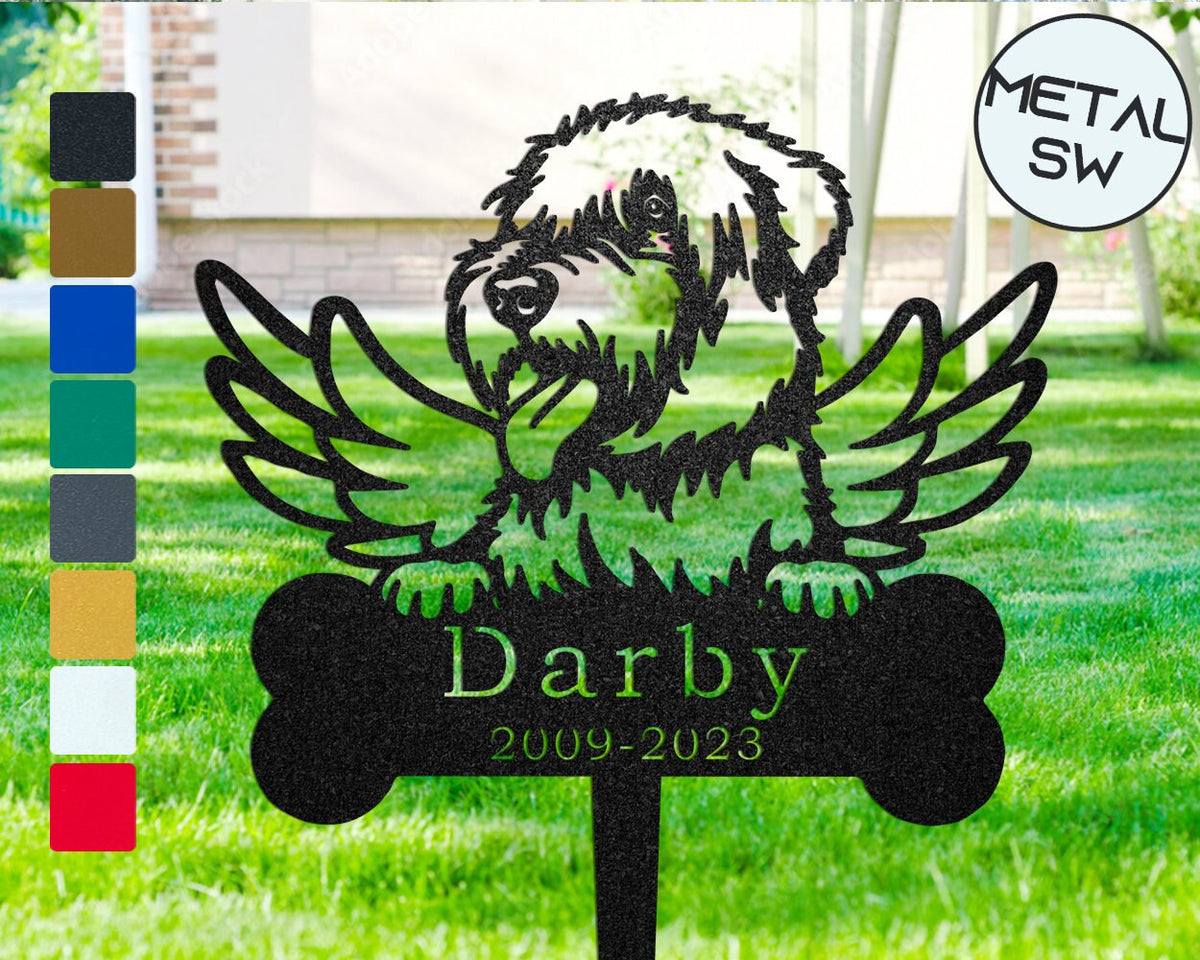 Outdoor Wheaten Terrier Memorial Stakes Pet With Angel Wings Plaque Stakes Metal Wheaten Grave Marker Family Pet Memorial Garden Stakes