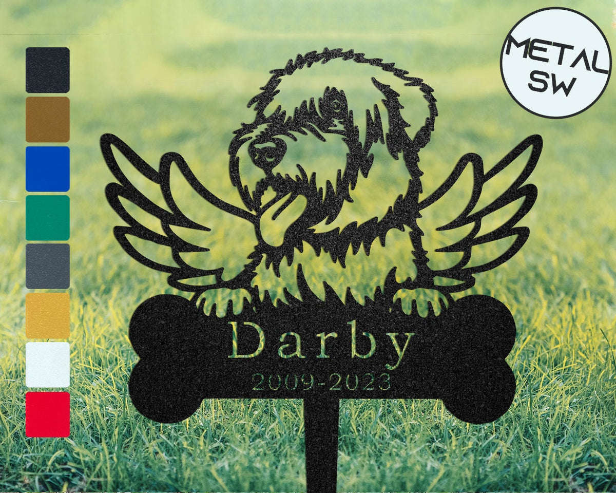Outdoor Wheaten Terrier Memorial Stakes Pet With Angel Wings Plaque Stakes Metal Wheaten Grave Marker Family Pet Memorial Garden Stakes