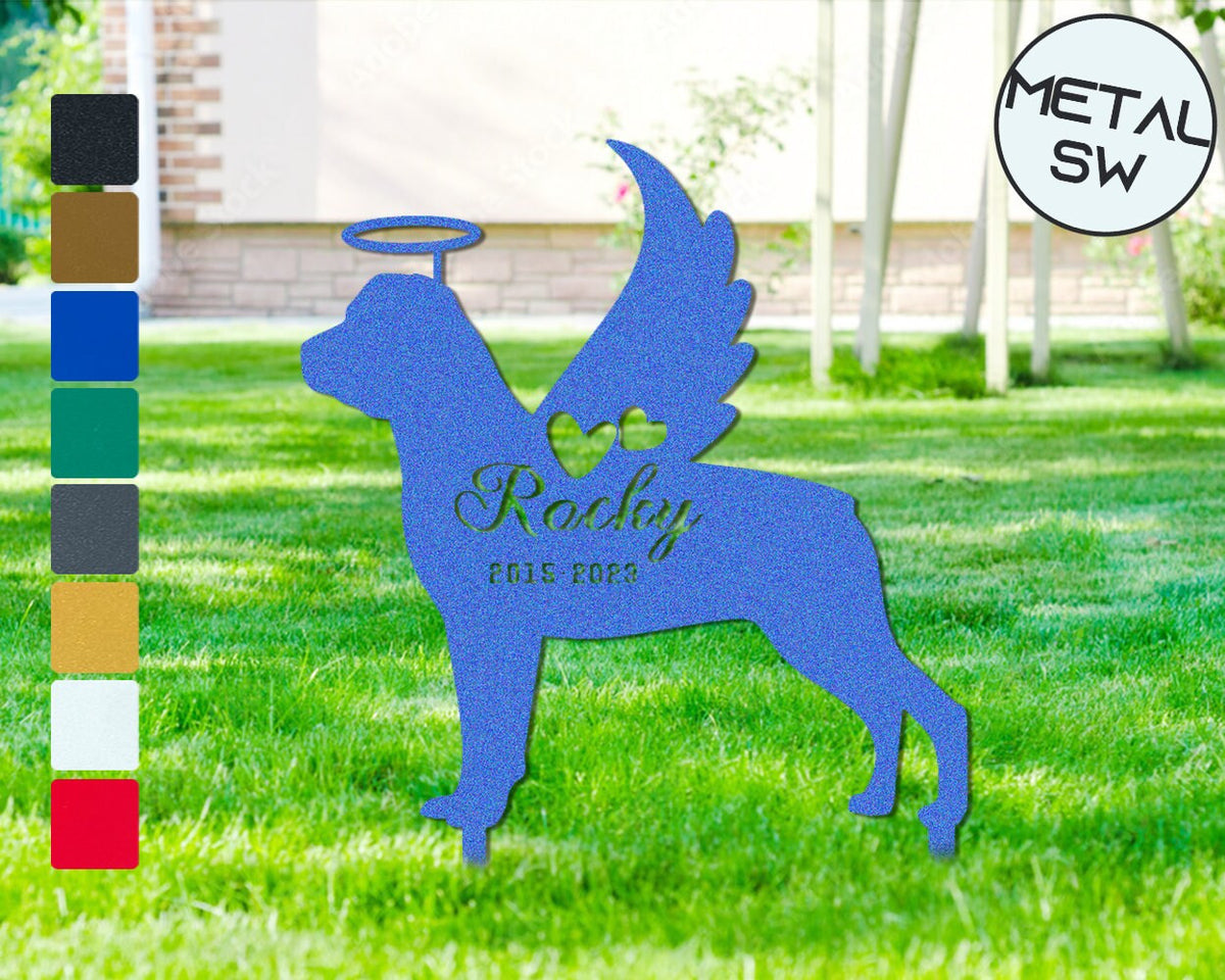 Metal Rottweiler With Angel Wings And Halo Pet Memorial Garden Stakes Rottweiler Grave Marker Graveyard Remembrance Graveside Sign