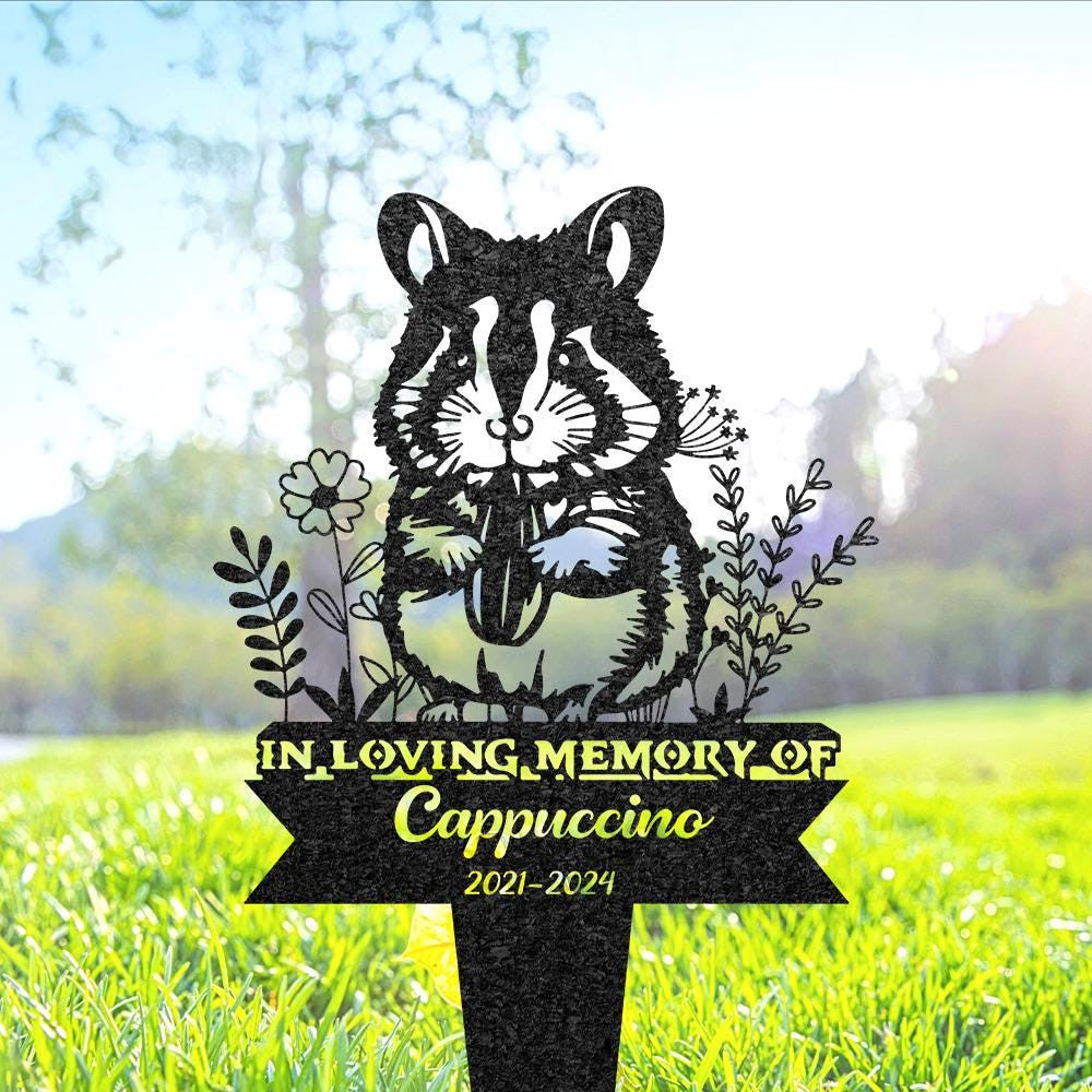 Hamster Memorial Burial Stake Custom Hamster Name Metal Stake Pet Grave Marker Memorial Garden Decor Yard Sign Hamster Lover Pet Loss