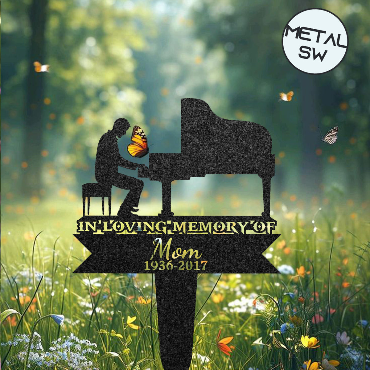 Custom Metal Piano Player Memorial Stake Personalized Memorial Plaque Pianist Stakes In Loving Memory Of Dad Sympathy Gift Grave Marker
