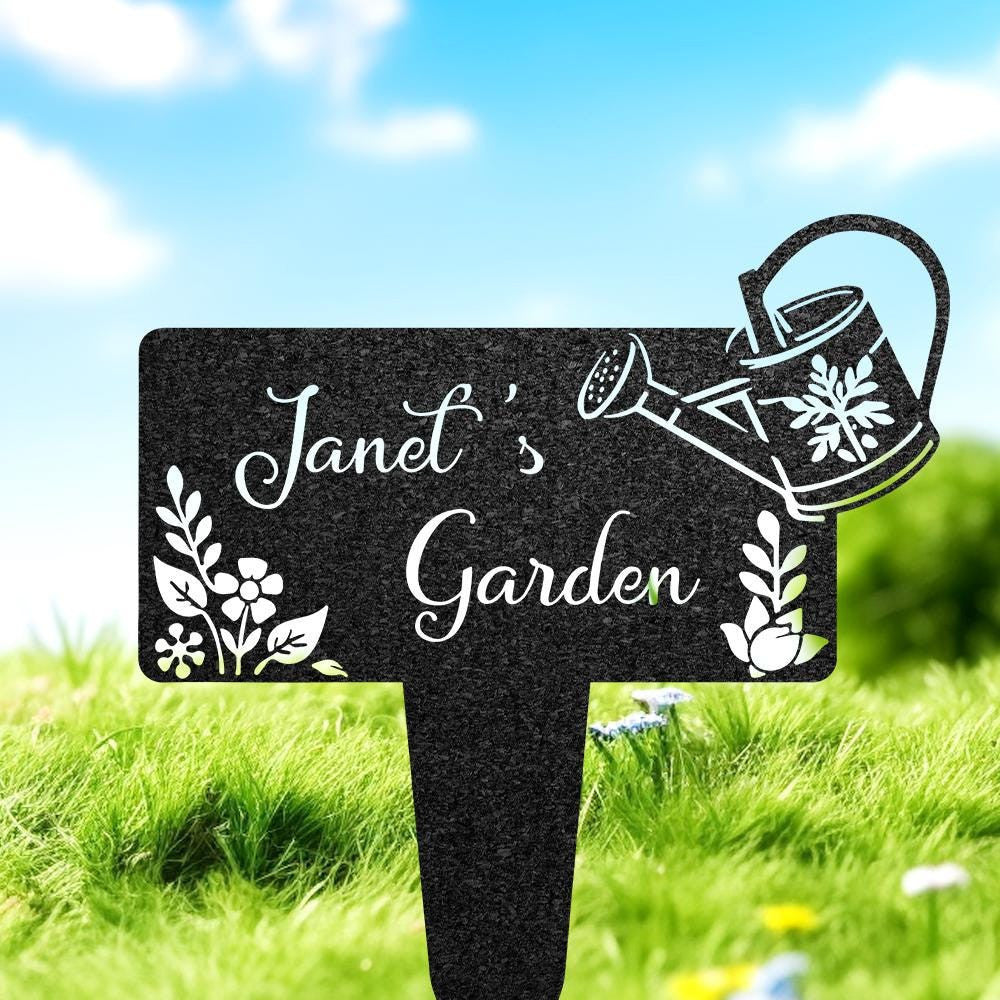Personalized Metal Garden Stake Gardener Name Sign Watering Can Floral Sign For Outdoor Gardening Gift For Mom Flower Bed Plaque