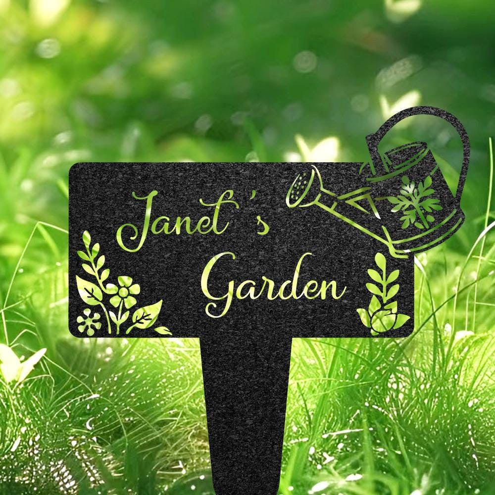 Personalized Metal Garden Stake Gardener Name Sign Watering Can Floral Sign For Outdoor Gardening Gift For Mom Flower Bed Plaque