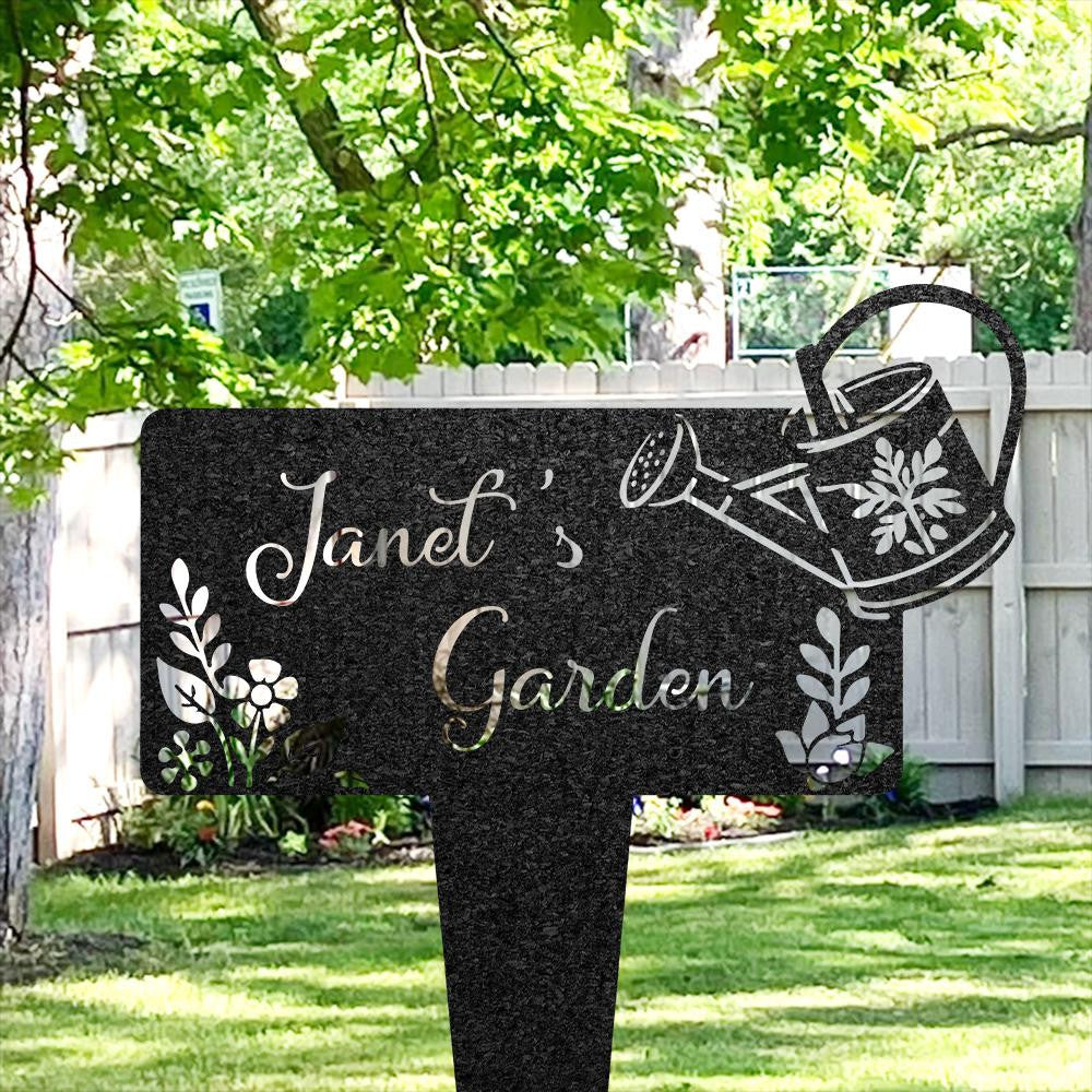 Personalized Metal Garden Stake Gardener Name Sign Watering Can Floral Sign For Outdoor Gardening Gift For Mom Flower Bed Plaque