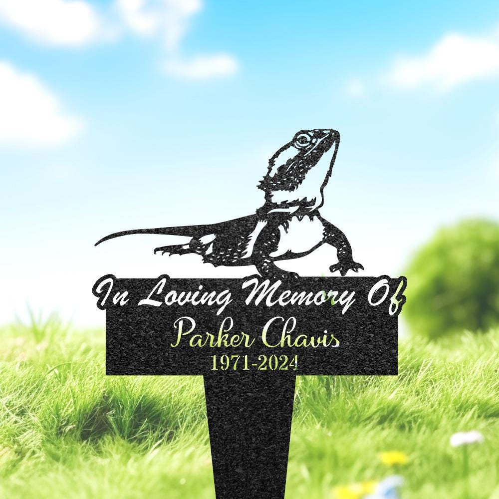 Custom Bearded Dragon Memorial Grave Marker Personalized Bearded Dragon Metal Burial Stake Lizard Name Sign Garden Decor Pet Loss Gift