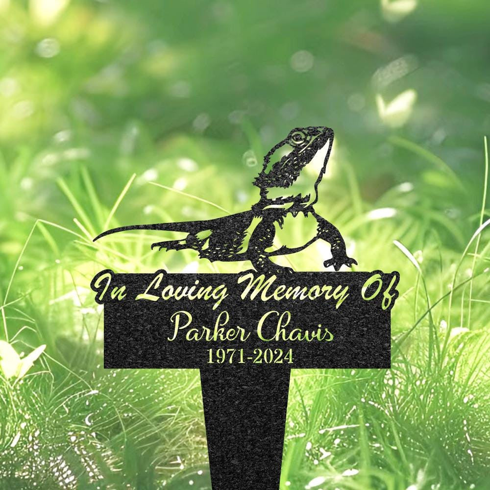 Custom Bearded Dragon Memorial Grave Marker Personalized Bearded Dragon Metal Burial Stake Lizard Name Sign Garden Decor Pet Loss Gift