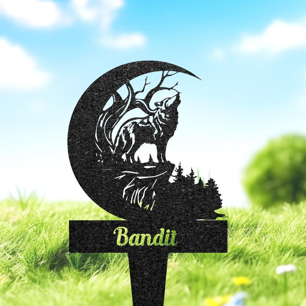 Personalized Wolf Grave Marker Custom Wolf Memorial Garden Sign Wolf Tombstone Outdoor Memorial Plaque Pet Headstone Pet Loss Gift