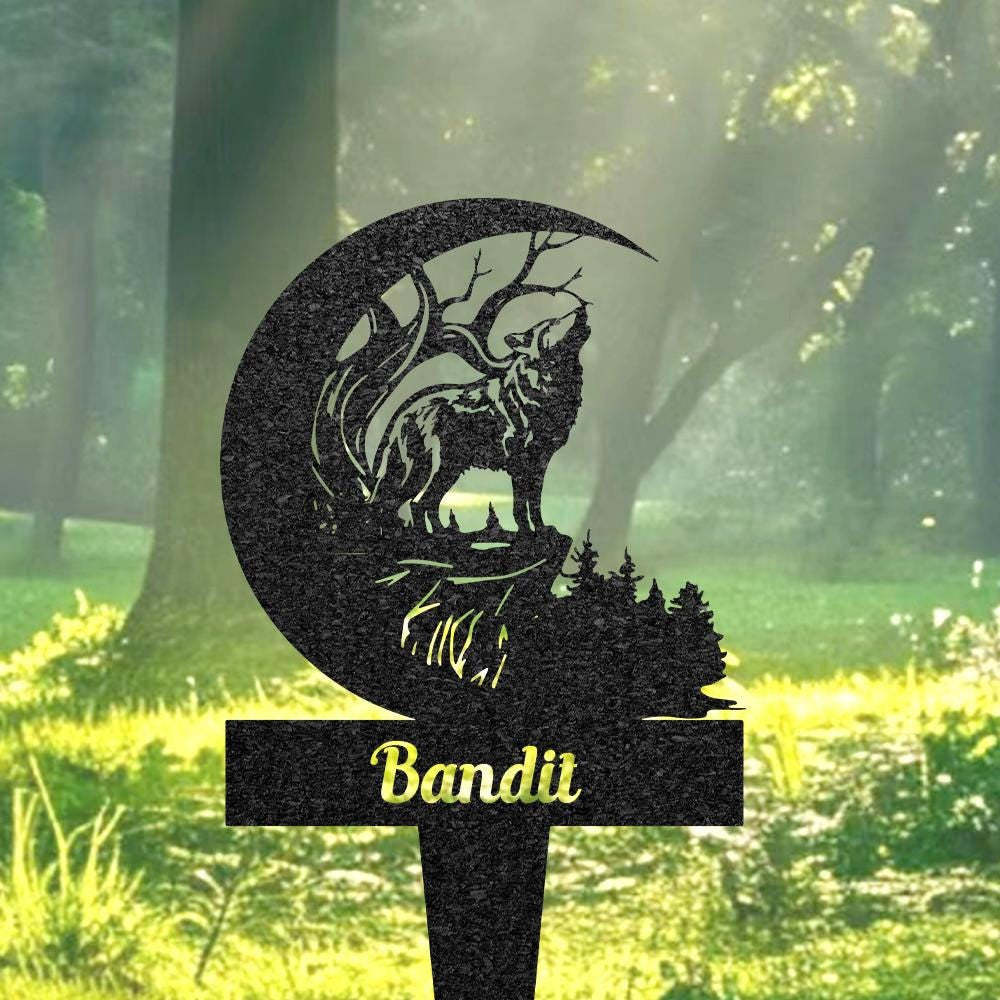 Personalized Wolf Grave Marker Custom Wolf Memorial Garden Sign Wolf Tombstone Outdoor Memorial Plaque Pet Headstone Pet Loss Gift