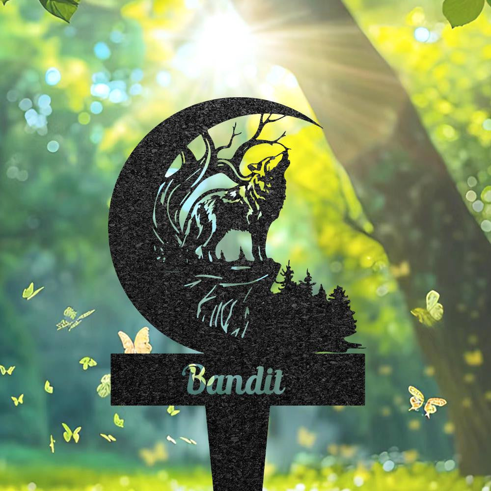 Personalized Wolf Grave Marker Custom Wolf Memorial Garden Sign Wolf Tombstone Outdoor Memorial Plaque Pet Headstone Pet Loss Gift