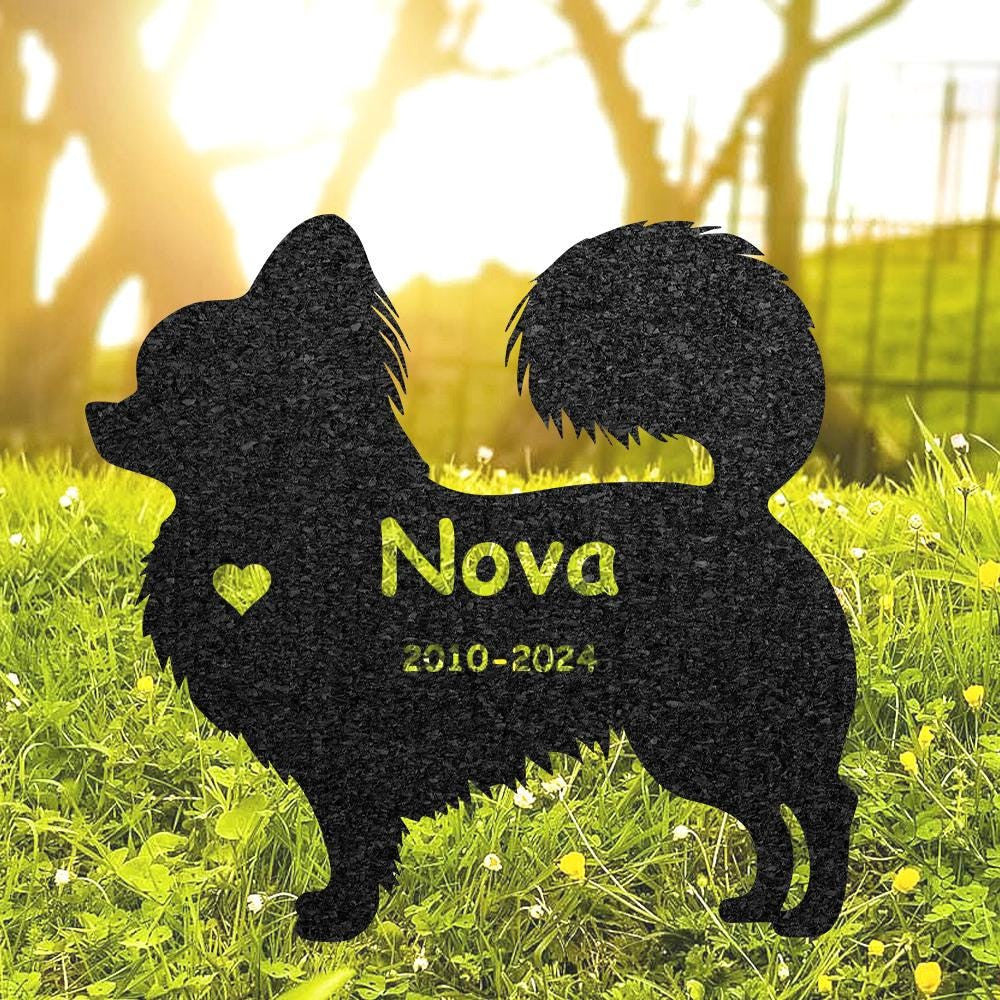 Custom Papillon Dog Memorial Sculpture Papillon Silhouette Lawn Ornament Personalized Dog Grave Marker For Outdoor Garden Decor Art