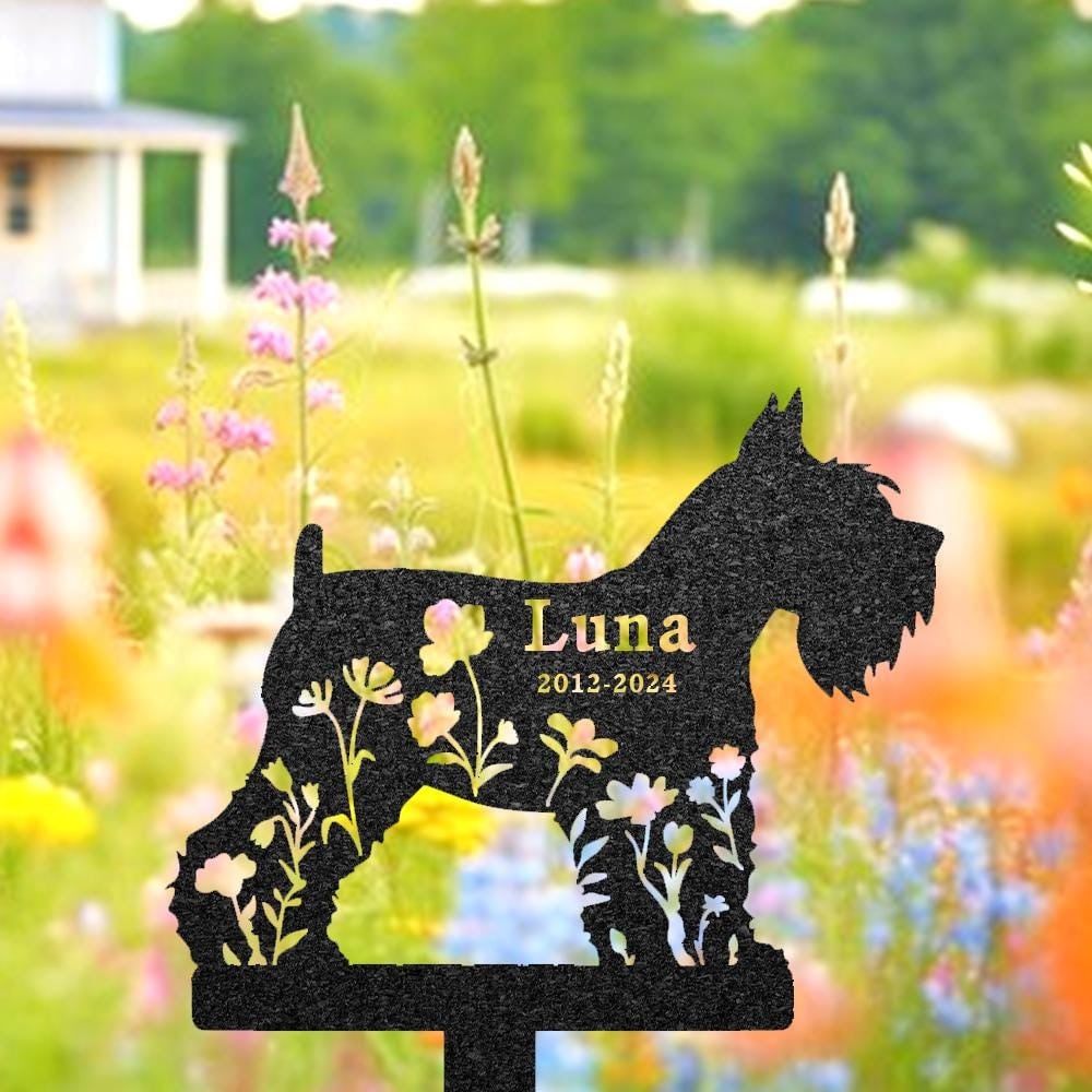 Miniature Schnauzer Memorial Burial Stake Custom Dog Name Metal Stake Pet Grave Marker Memorial Garden Decor Yard Sign Pet Loss Gift