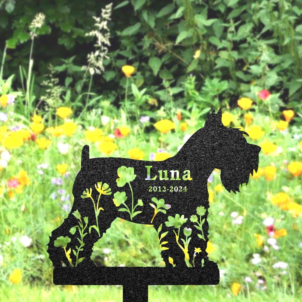 Miniature Schnauzer Memorial Burial Stake Custom Dog Name Metal Stake Pet Grave Marker Memorial Garden Decor Yard Sign Pet Loss Gift