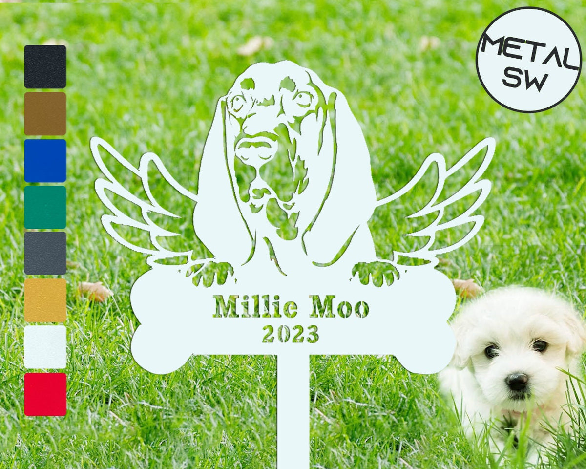 Custom Metal Coonhound Sign Stakes Coonhound Grave Marker Pet Pass Away Gift Family Dog Memorial Plaque Dog Angel Wings Lawn Ornament