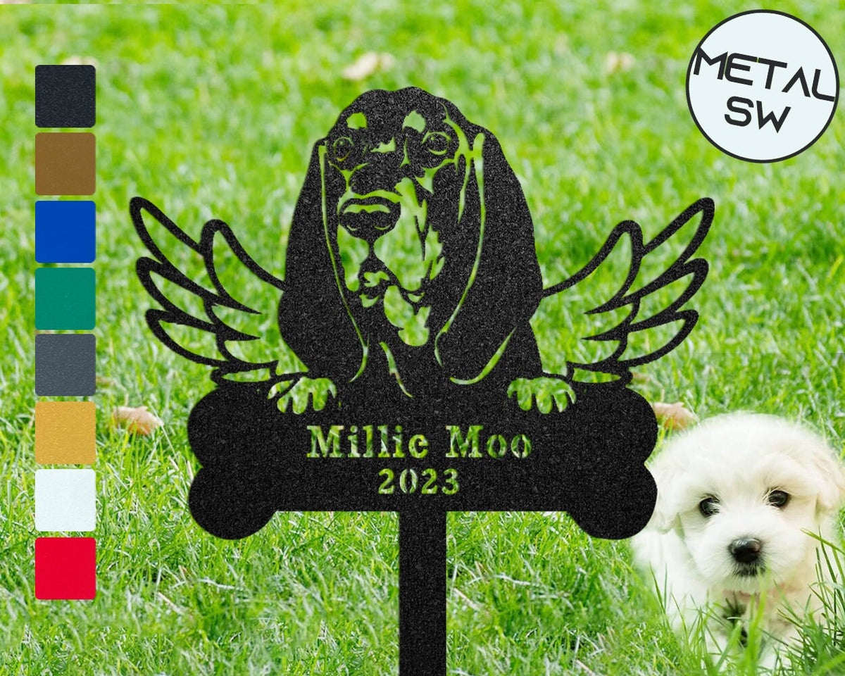 Custom Metal Coonhound Sign Stakes Coonhound Grave Marker Pet Pass Away Gift Family Dog Memorial Plaque Dog Angel Wings Lawn Ornament