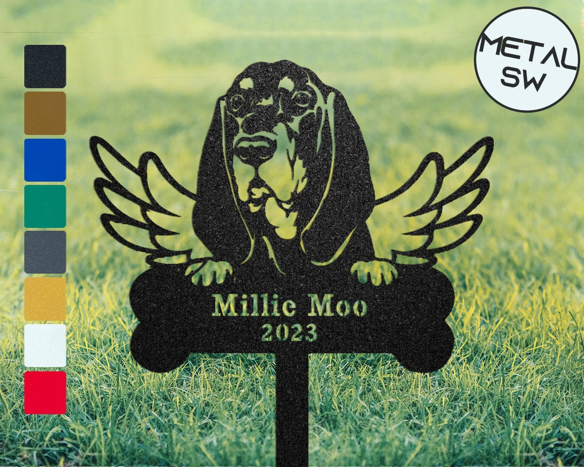 Custom Metal Coonhound Sign Stakes Coonhound Grave Marker Pet Pass Away Gift Family Dog Memorial Plaque Dog Angel Wings Lawn Ornament