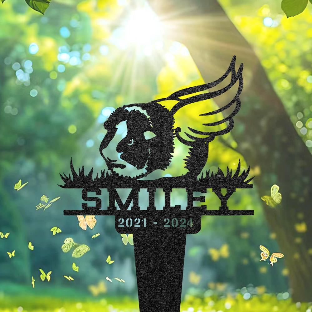 Guinea Pig Memorial Burial Stake With Angel Wings Custom Guinea Pig Name Metal Stake Pet Grave Marker Memorial Garden Decor Yard Sign