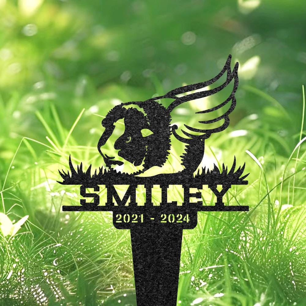 Guinea Pig Memorial Burial Stake With Angel Wings Custom Guinea Pig Name Metal Stake Pet Grave Marker Memorial Garden Decor Yard Sign