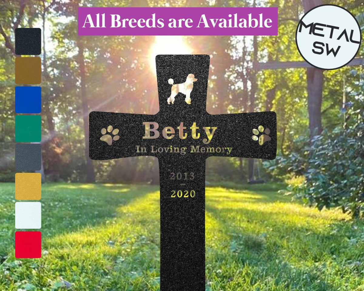 Custom Poodle Grave Marker Metal Cross Memorial Gift For Pet Garden Sign Custom Dog Memorial Cross Cemetery Sympathy Garden Sign Dog Lover