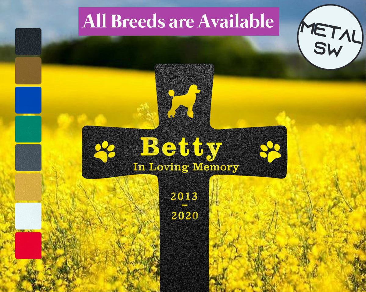 Custom Poodle Grave Marker Metal Cross Memorial Gift For Pet Garden Sign Custom Dog Memorial Cross Cemetery Sympathy Garden Sign Dog Lover