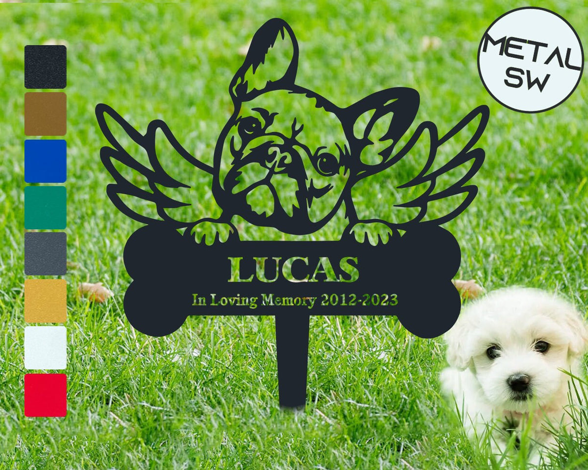 Personalized French Bulldog Metal Stake Memorial Plaque With Name Custom Dog Iron Signs Memorial Stake Pet Dog Grave Marker For Dog Mom