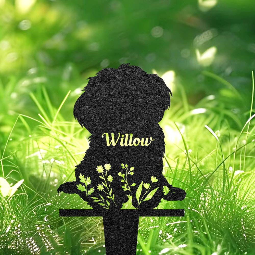 Personalized Shih Tzu Dog Memorial Stake Dog Grave Marker With Flowers Custom Dog Cemetery Metal Stake Pet Garden Decor Loss Of Dog