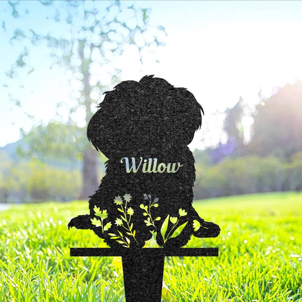 Personalized Shih Tzu Dog Memorial Stake Dog Grave Marker With Flowers Custom Dog Cemetery Metal Stake Pet Garden Decor Loss Of Dog