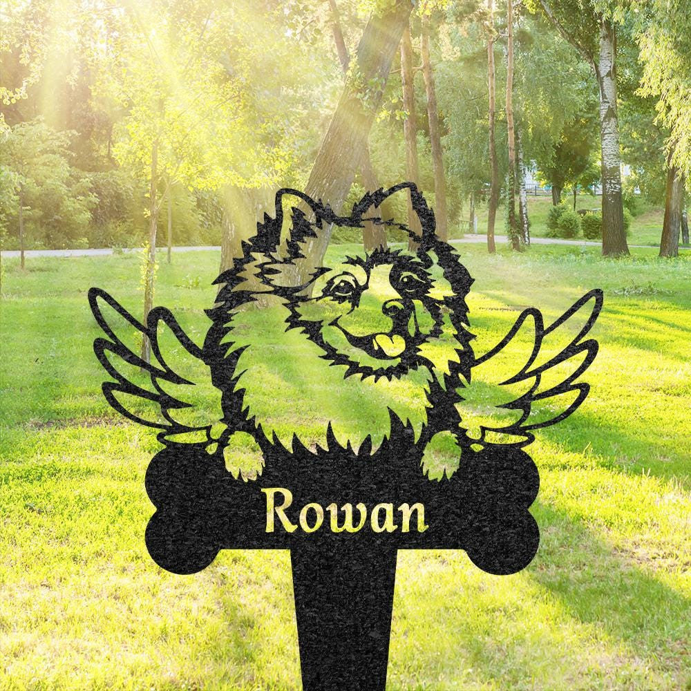 Custom Pomeranian Memorial Grave Marker Pet Plaque Burial Stake Personalized Engraved Dog Name Keepsake Metal Garden Sign Pet Loss Gift
