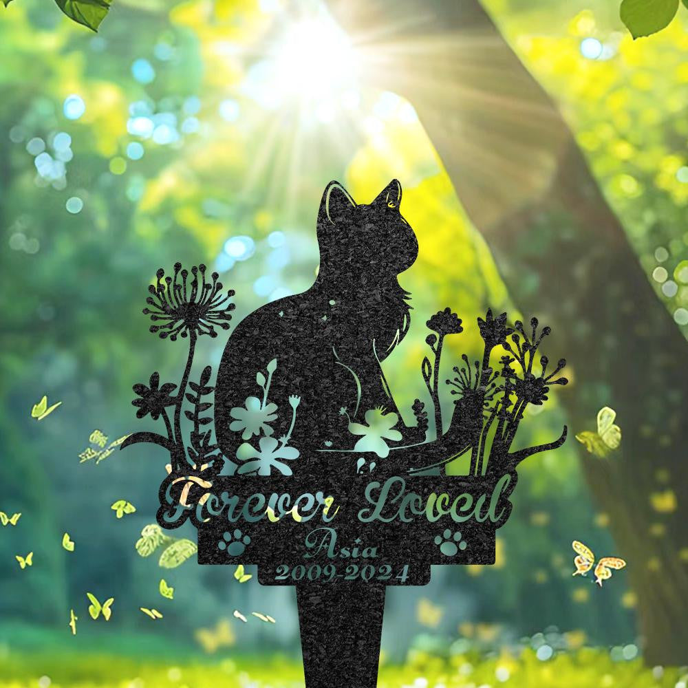 Personalized Cat Memorial Grave Marker Custom Long-Haired Cat Metal Burial Stake Pet Loss Gift Outdoor Garden Plaque Cat Lover Gift