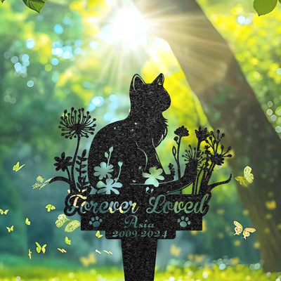 Personalized Cat Memorial Grave Marker Custom Long-Haired Cat Metal Burial Stake Pet Loss Gift Outdoor Garden Plaque Cat Lover Gift