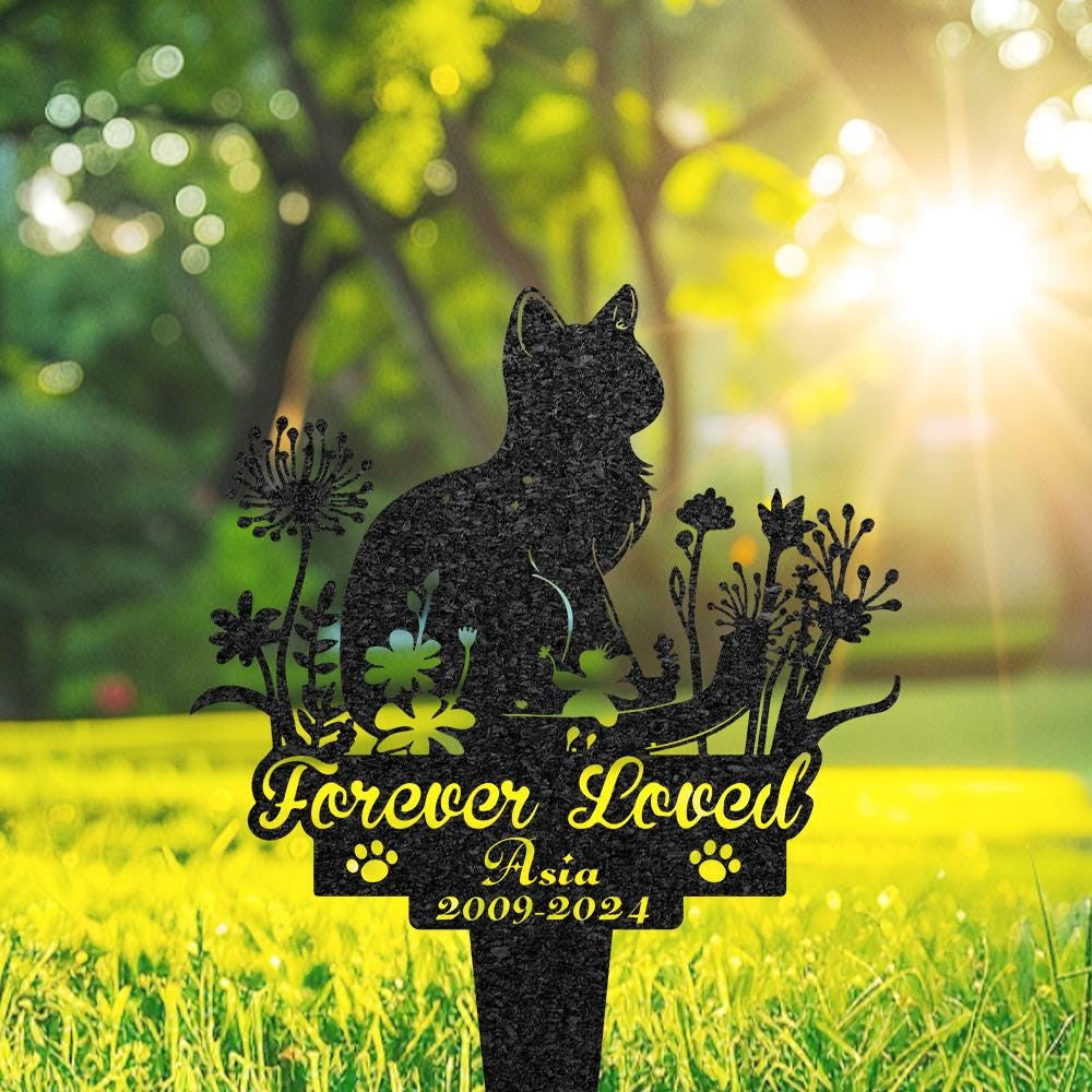 Personalized Cat Memorial Grave Marker Custom Long-Haired Cat Metal Burial Stake Pet Loss Gift Outdoor Garden Plaque Cat Lover Gift