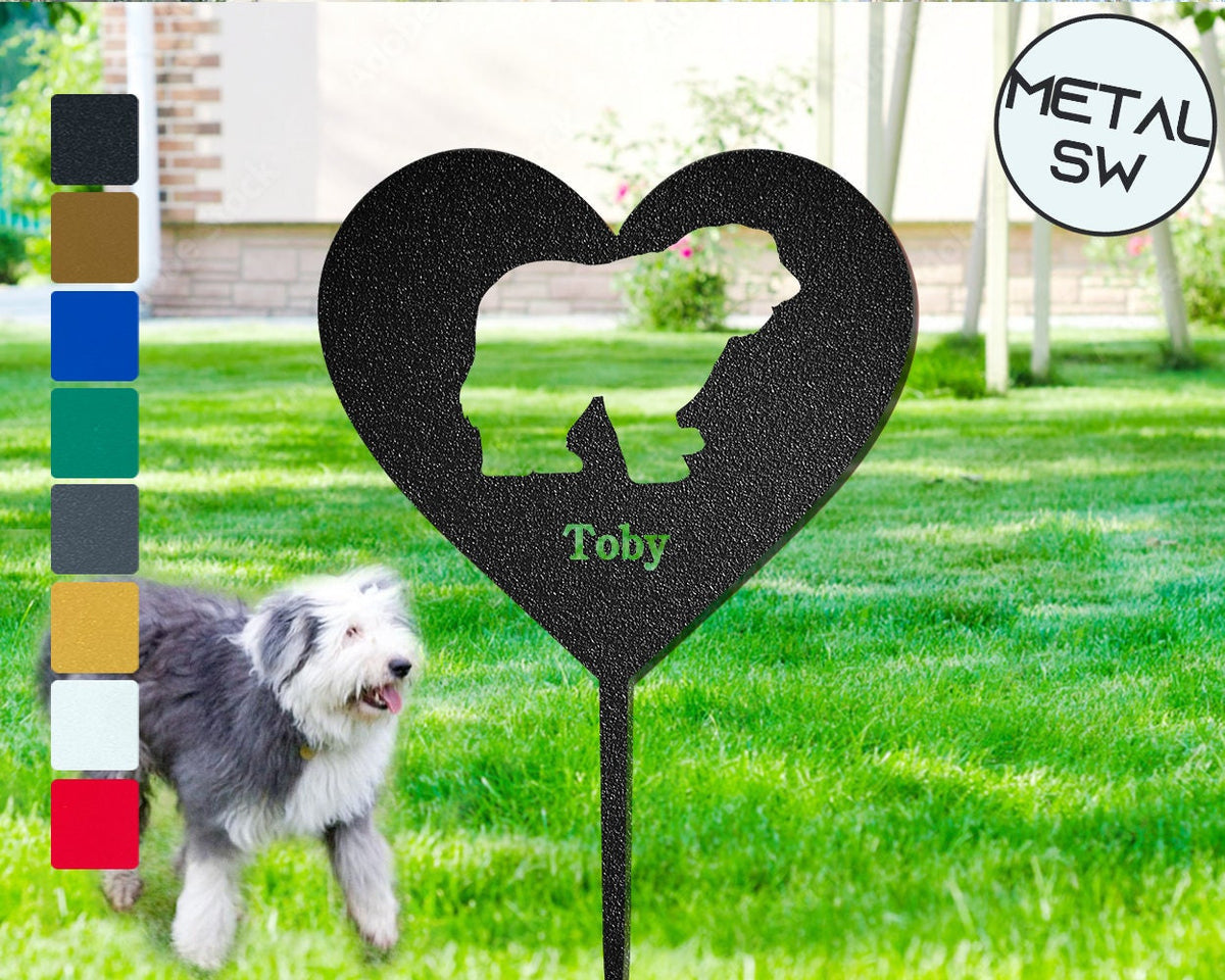Personalized Dog Memorial Plaque Old English Sheepdog Garden Stake Custom Dog Silhouette Sign Old English Sheepdog Memorial Gifts