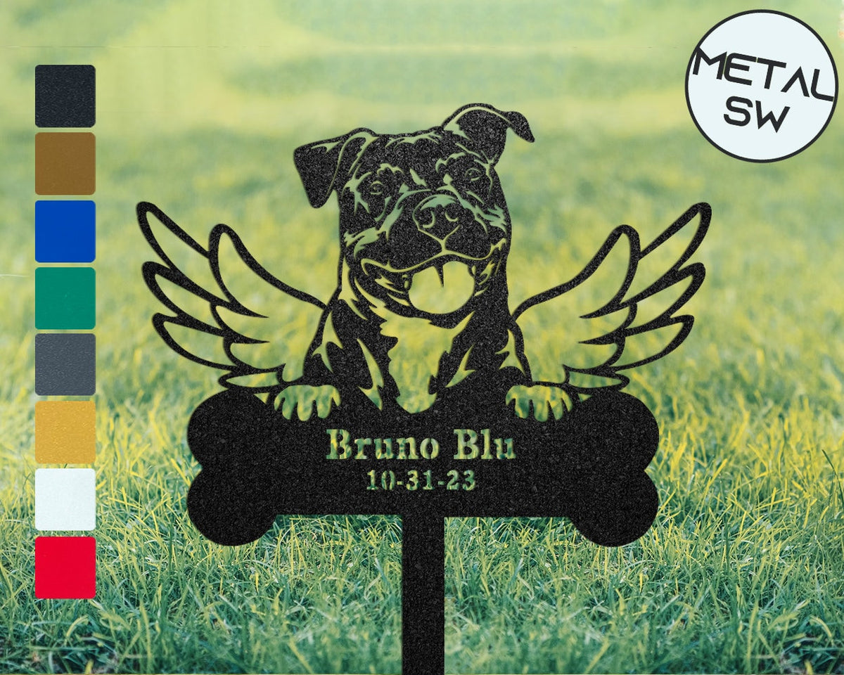 Outdoor Bull Terrier Memorial Gardenstake Pet With Angel Wings Plaque Ornament Metal Bull Terrier Grave Marker Pet Memorial Garden Stakes