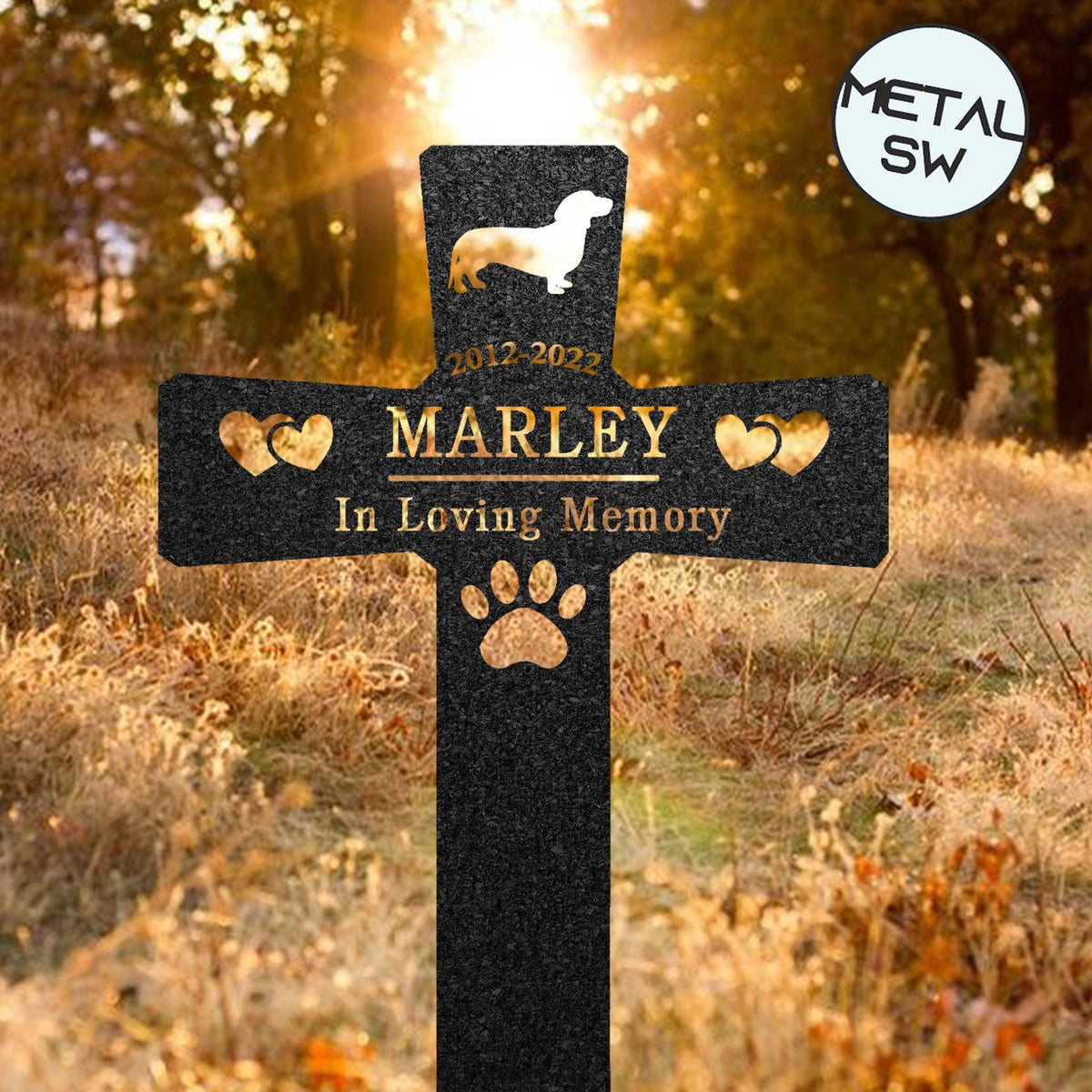 Dachshund Grave Marker Custom Metal Dog Cross Pet Memorial Pet Loss Stake Outdoor Memorial Plaque Cemetery Sign Cemetery Sympathy Sign