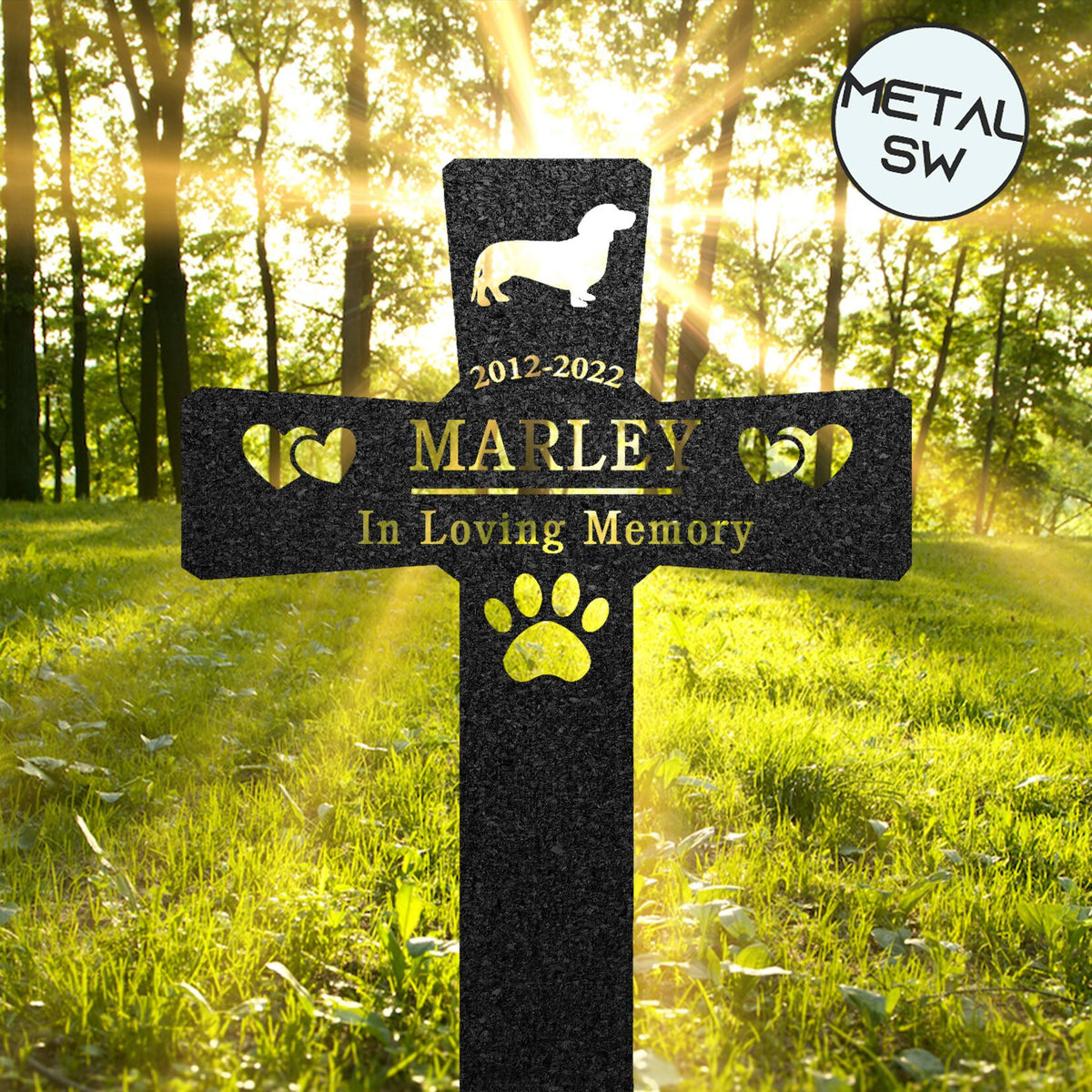 Dachshund Grave Marker Custom Metal Dog Cross Pet Memorial Pet Loss Stake Outdoor Memorial Plaque Cemetery Sign Cemetery Sympathy Sign