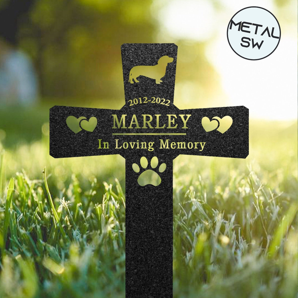 Dachshund Grave Marker Custom Metal Dog Cross Pet Memorial Pet Loss Stake Outdoor Memorial Plaque Cemetery Sign Cemetery Sympathy Sign