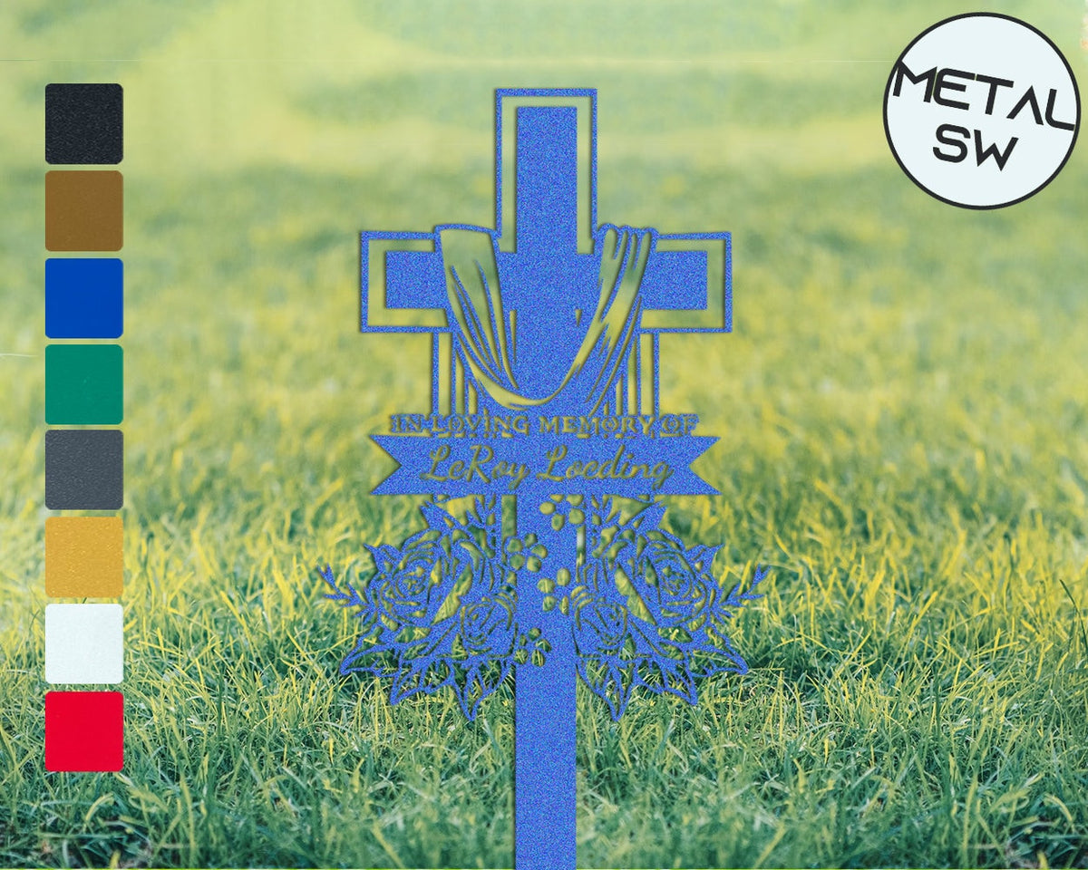 Personalized Grave Marker Cross Sign Plaque In Loving Memory Of Our Beloved Metal Graver Marker Sign With Stakes Custom Memorial Plaque