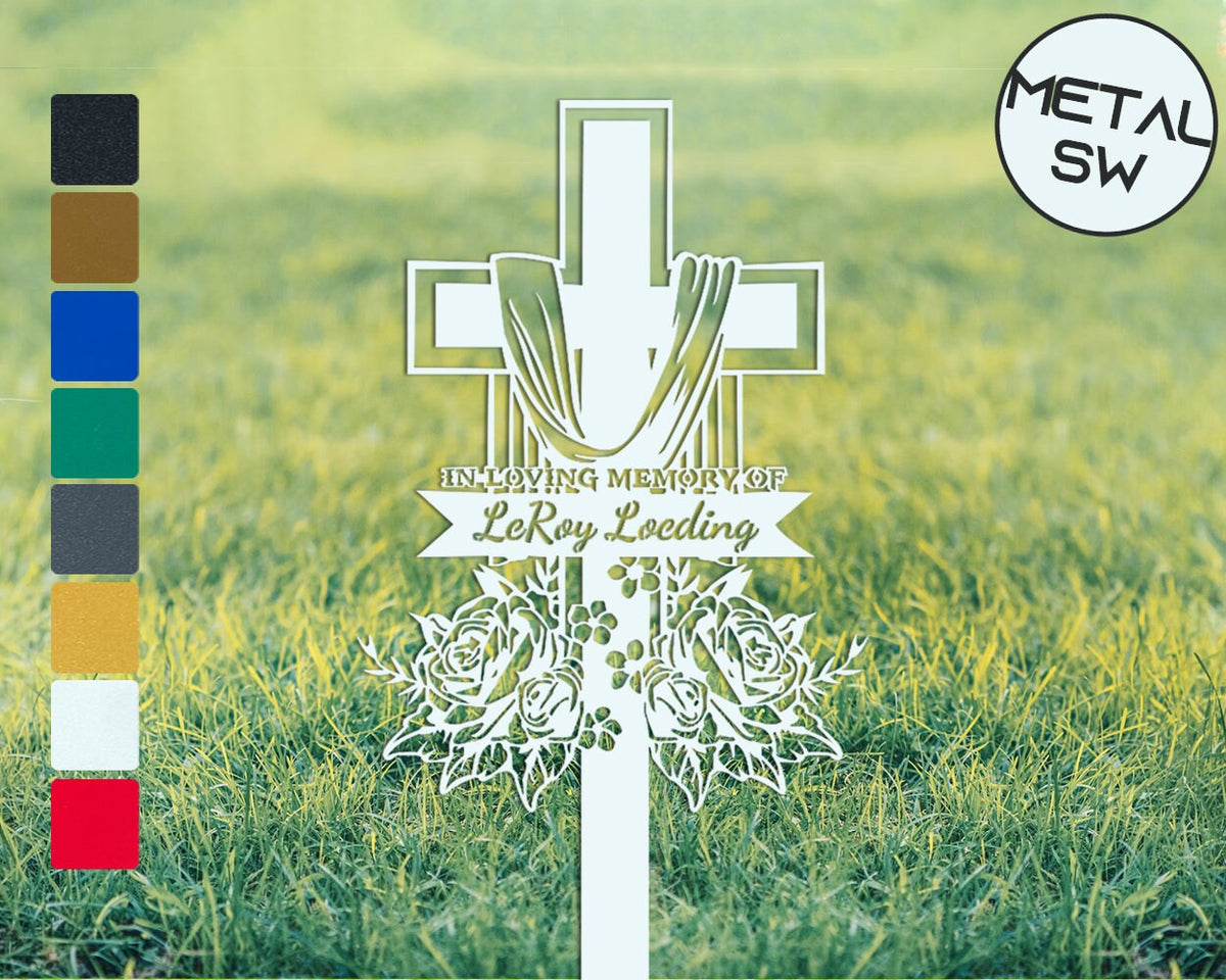 Personalized Grave Marker Cross Sign Plaque In Loving Memory Of Our Beloved Metal Graver Marker Sign With Stakes Custom Memorial Plaque