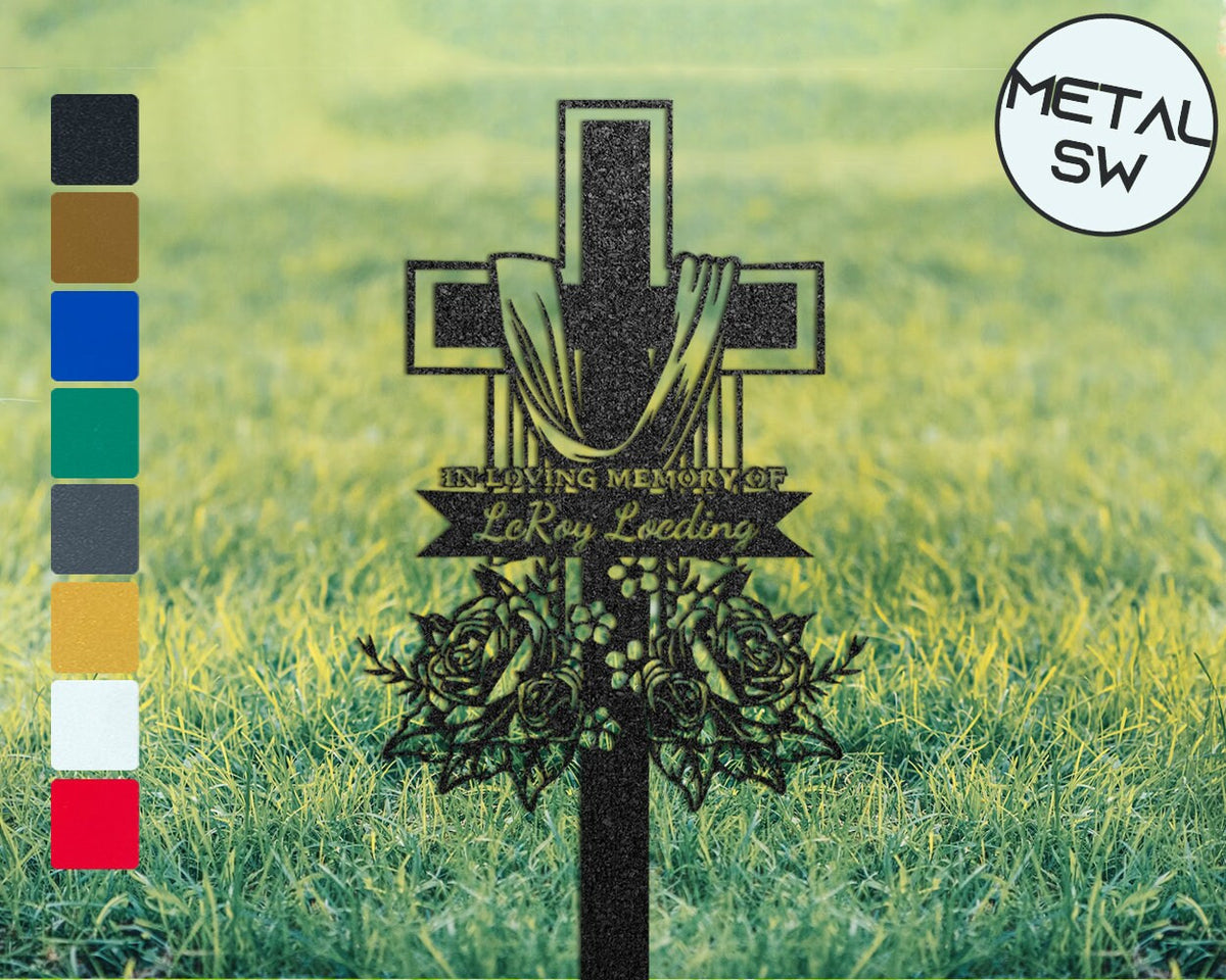 Personalized Grave Marker Cross Sign Plaque In Loving Memory Of Our Beloved Metal Graver Marker Sign With Stakes Custom Memorial Plaque