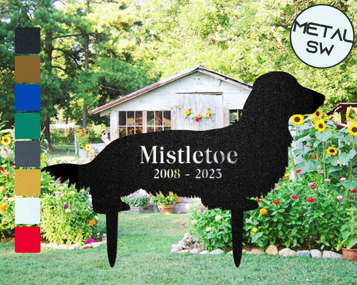 Metal Longhaired Dachshund Grave Marker Dachshund Cemetry Decor Dachshund Memorial Gift Dachshund Memorial Plaque Keepsake Dachshund Loss