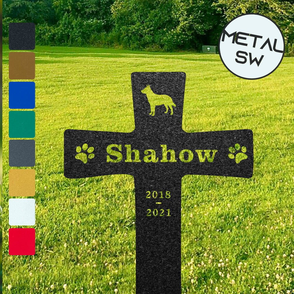 Custom Aussie Dog Grave Marker Pet Metal Cross Stakes Dog Loss Memorial Plaque Cemetery Decor Memorial Garden Sign Metal Aussie Cattle Sign
