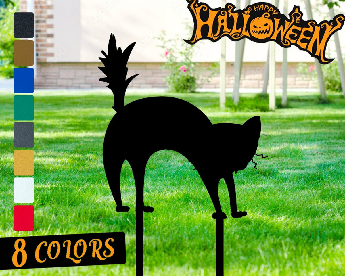 Halloween Black Cat Decor Halloween Metal Black Creepy Cat Black Cat Halloween Decor Yard Stake Angry Kitty Spooky Decor Halloween Gift
