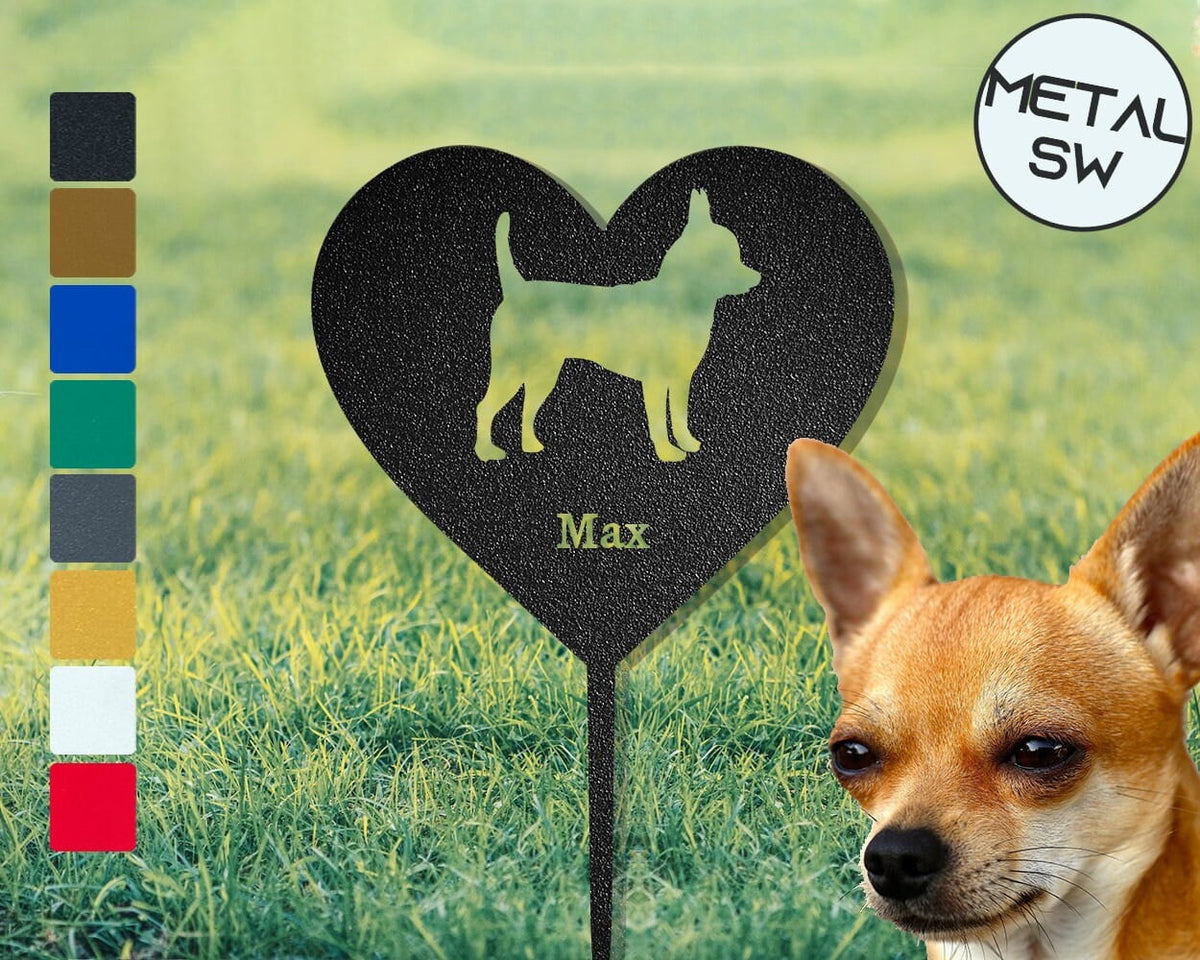 Custom Chihuahua Garden Stake Chihuahua Memorial Plaque Gift Personalized Chihuahua Dog Grave Marker Dog Heart Shape Memorial Frame