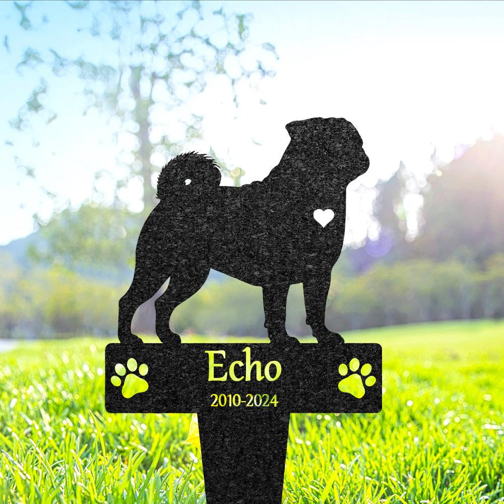 Personalized Pug Dog Grave Marker Custom Dog Memorial Metal Name Stake Pet Tombstone Outdoor Yard Decor Pet Cemetery Marker Pug Lover