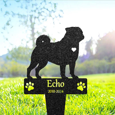 Personalized Pug Dog Grave Marker Custom Dog Memorial Metal Name Stake Pet Tombstone Outdoor Yard Decor Pet Cemetery Marker Pug Lover