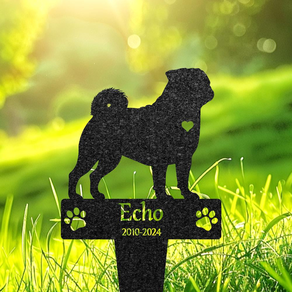 Personalized Pug Dog Grave Marker Custom Dog Memorial Metal Name Stake Pet Tombstone Outdoor Yard Decor Pet Cemetery Marker Pug Lover